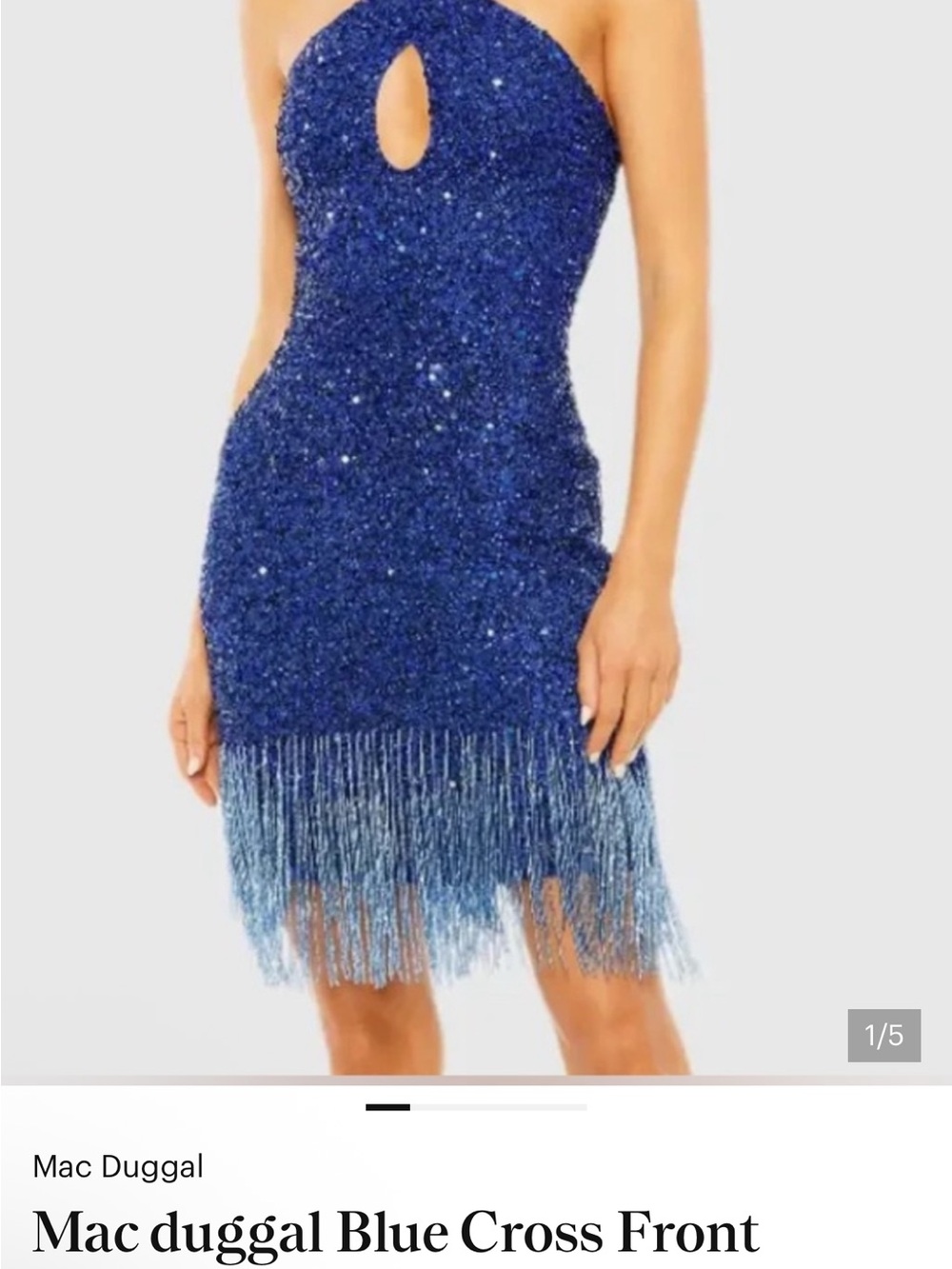 Mac Duggal Royal Blue Sequin Strapless Fringe Mini Dress